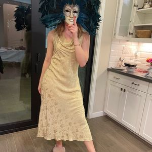Vintage scoop neck gold Debenhams slip midi dress
